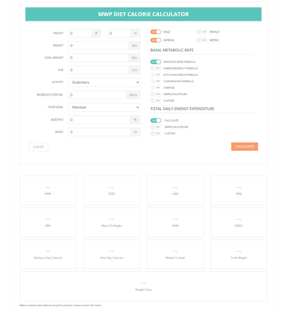 MWP Diet Calorie Calculator - MWP Development
